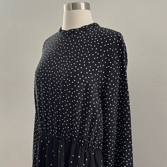 Warehouse UK Polka Dot Dress Women's Size 12 Black Cut-Out Long Sleeve Stretch - Picture 5 of 12